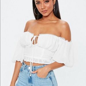 Misguided Off Shoulder Lace Up Milkmaid Top